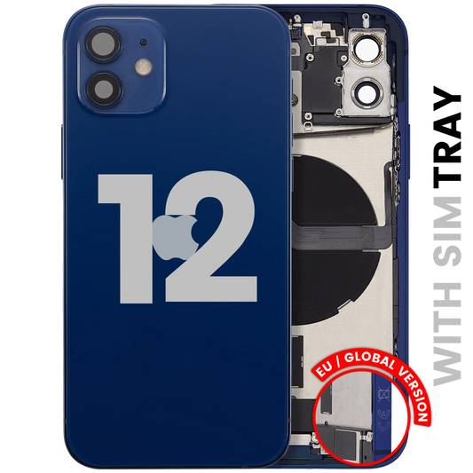 Back Housing W/ Charging Port Flex & Small Parts For iPhone 12 (EU / Global Version) (Used OEM Pull: Grade A) (Blue)