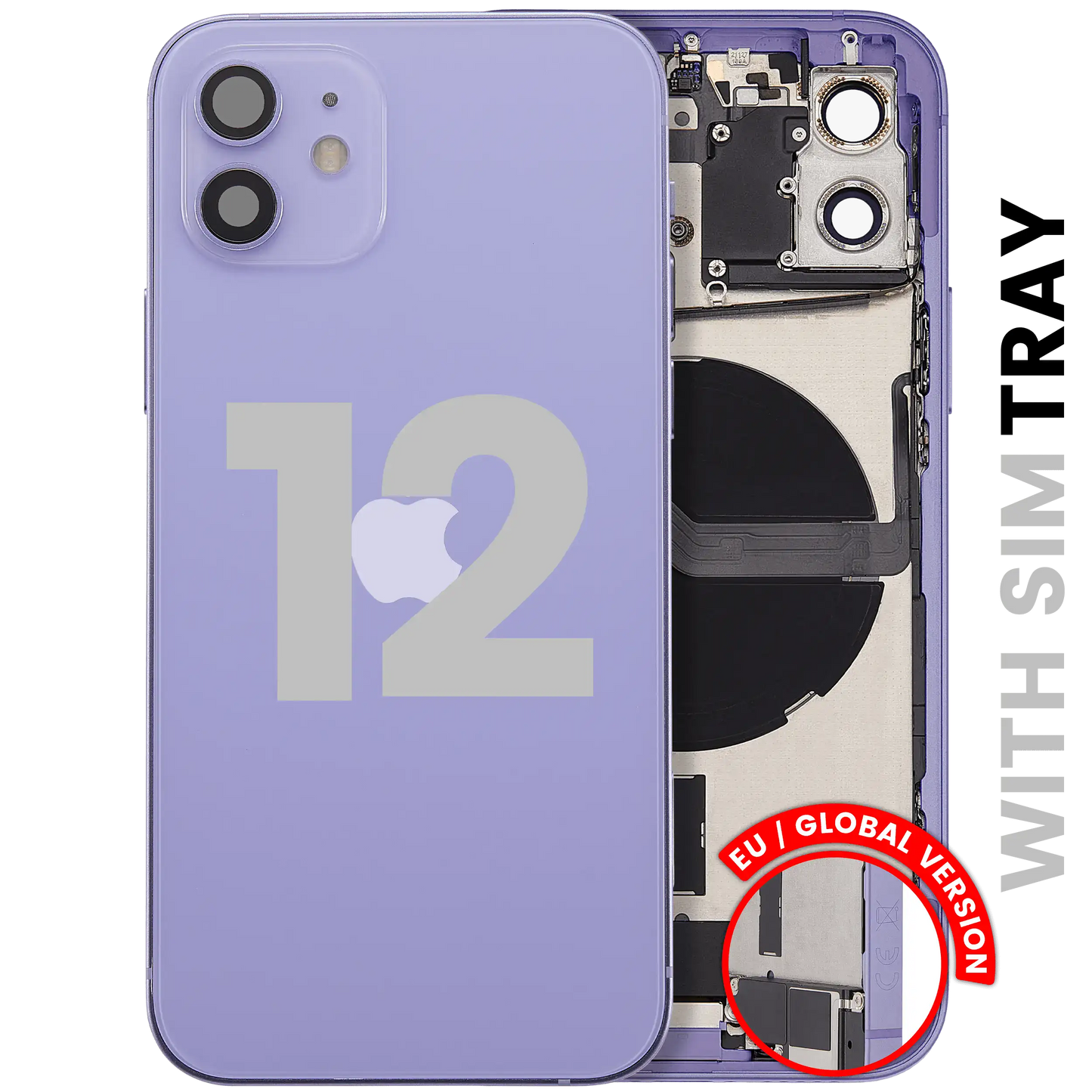 Back Housing W/ Charging Port Flex & Small Parts For iPhone 12 (EU / Global Version) (Used OEM Pull: Grade A) (Purple)