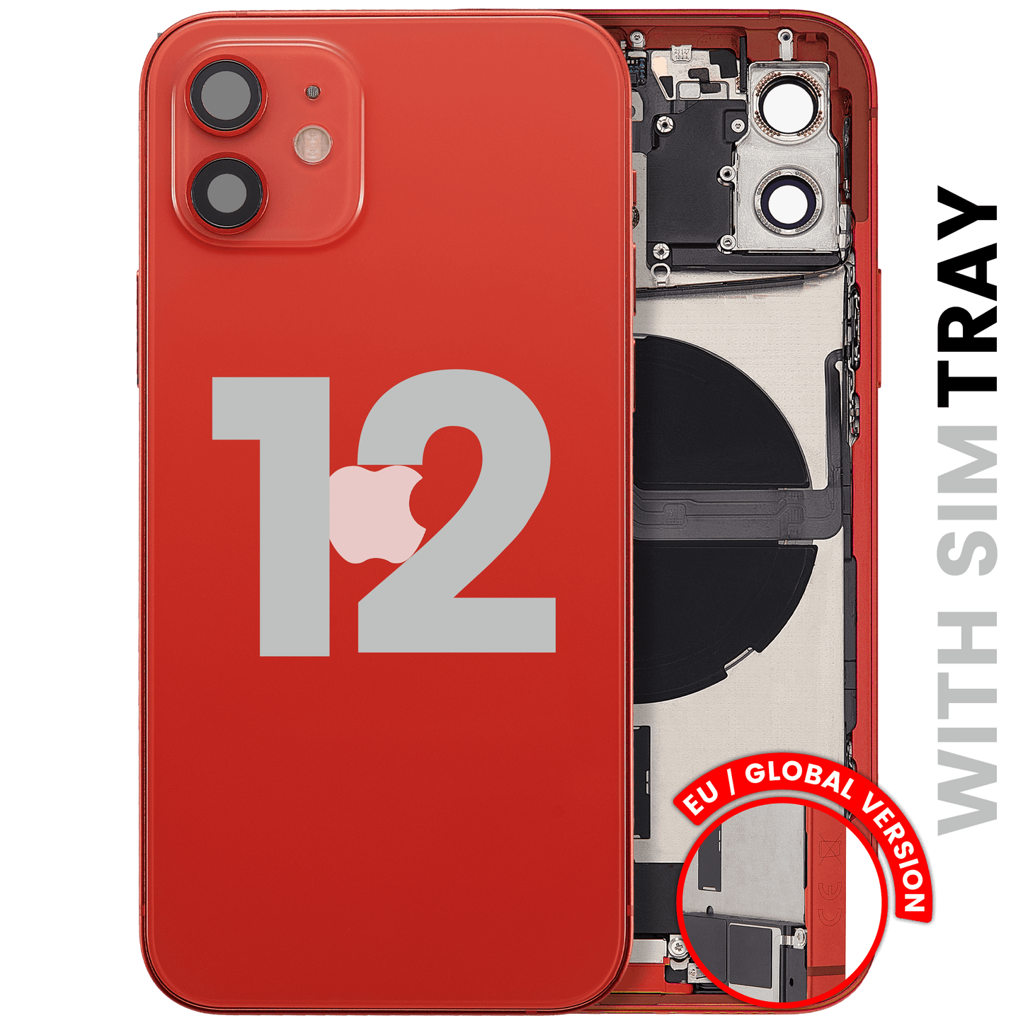 Back Housing W/ Charging Port Flex & Small Parts For iPhone 12 (EU / Global Version) (Used OEM Pull: Grade A) (Red)