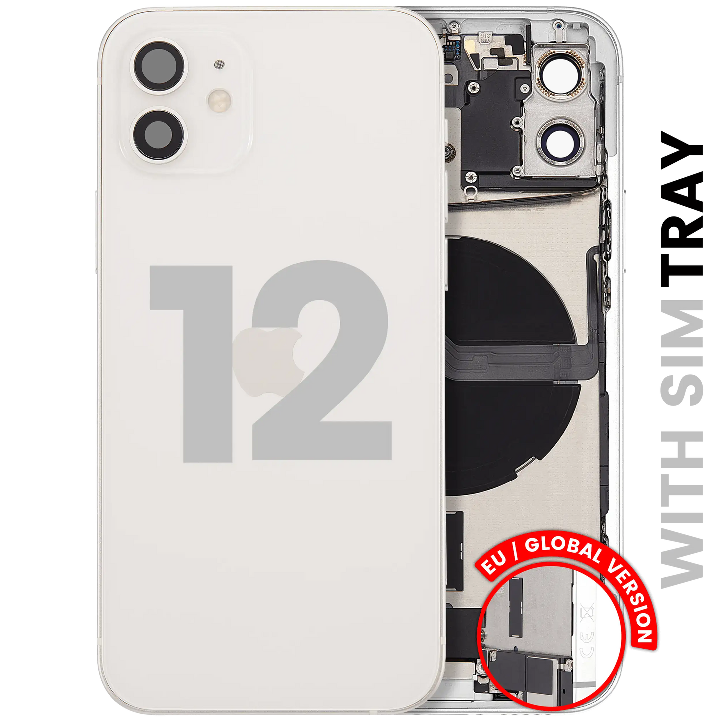 Back Housing W/ Charging Port Flex & Small Parts For iPhone 12 (EU / Global Version) (Used OEM Pull: Grade A) (White)