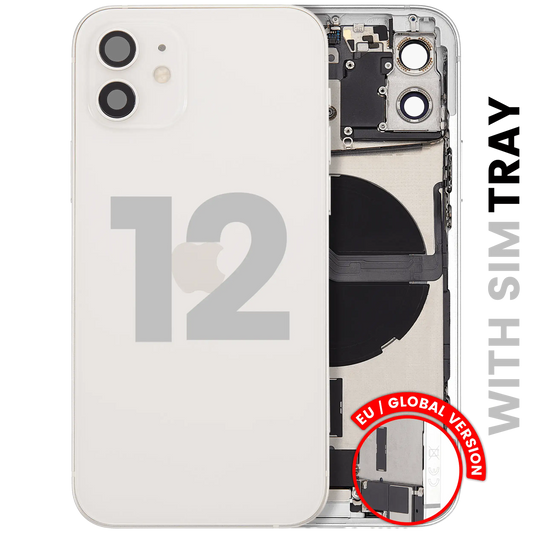 Back Housing W/ Charging Port Flex & Small Parts For iPhone 12 (EU / Global Version) (Used OEM Pull: Grade A) (White)