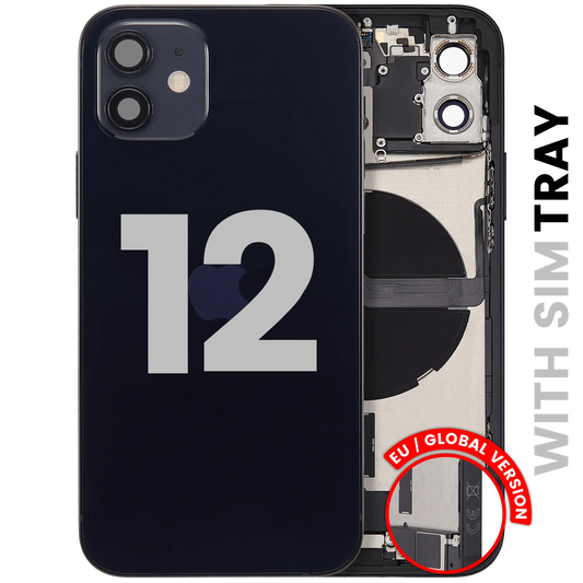Back Housing W/ Charging Port Flex & Small Parts For iPhone 12 (EU / Global Version) (Used OEM Pull: Grade B) (Black)