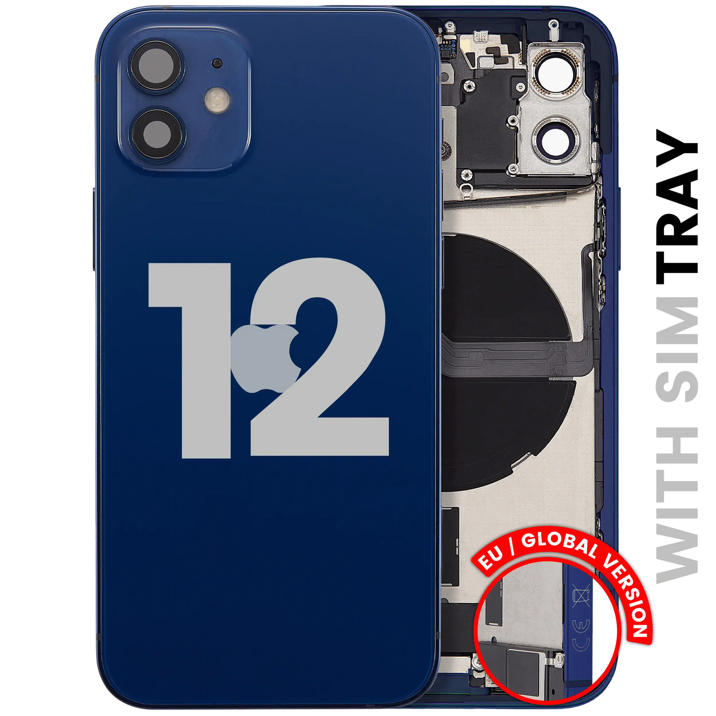 Back Housing W/ Charging Port Flex & Small Parts For iPhone 12 (EU / Global Version) (Used OEM Pull: Grade B) (Blue)