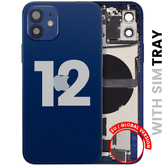 Back Housing W/ Charging Port Flex & Small Parts For iPhone 12 (EU / Global Version) (Used OEM Pull: Grade B) (Blue)
