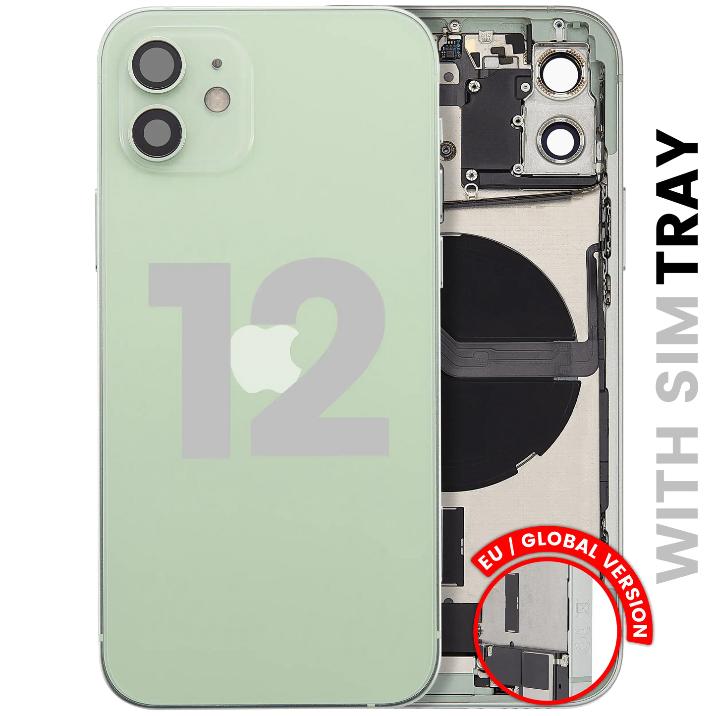 Back Housing W/ Charging Port Flex & Small Parts For iPhone 12 (EU / Global Version) (Used OEM Pull: Grade B) (Green)
