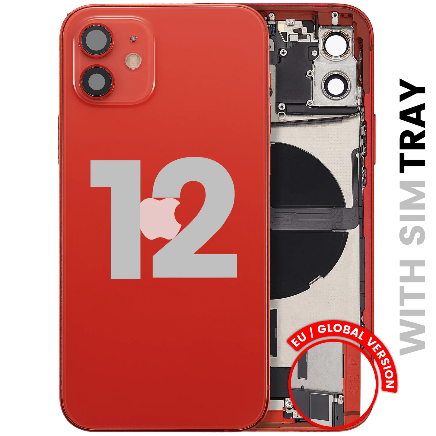 Back Housing W/ Charging Port Flex & Small Parts For iPhone 12 (EU / Global Version) (Used OEM Pull: Grade B) (Red)
