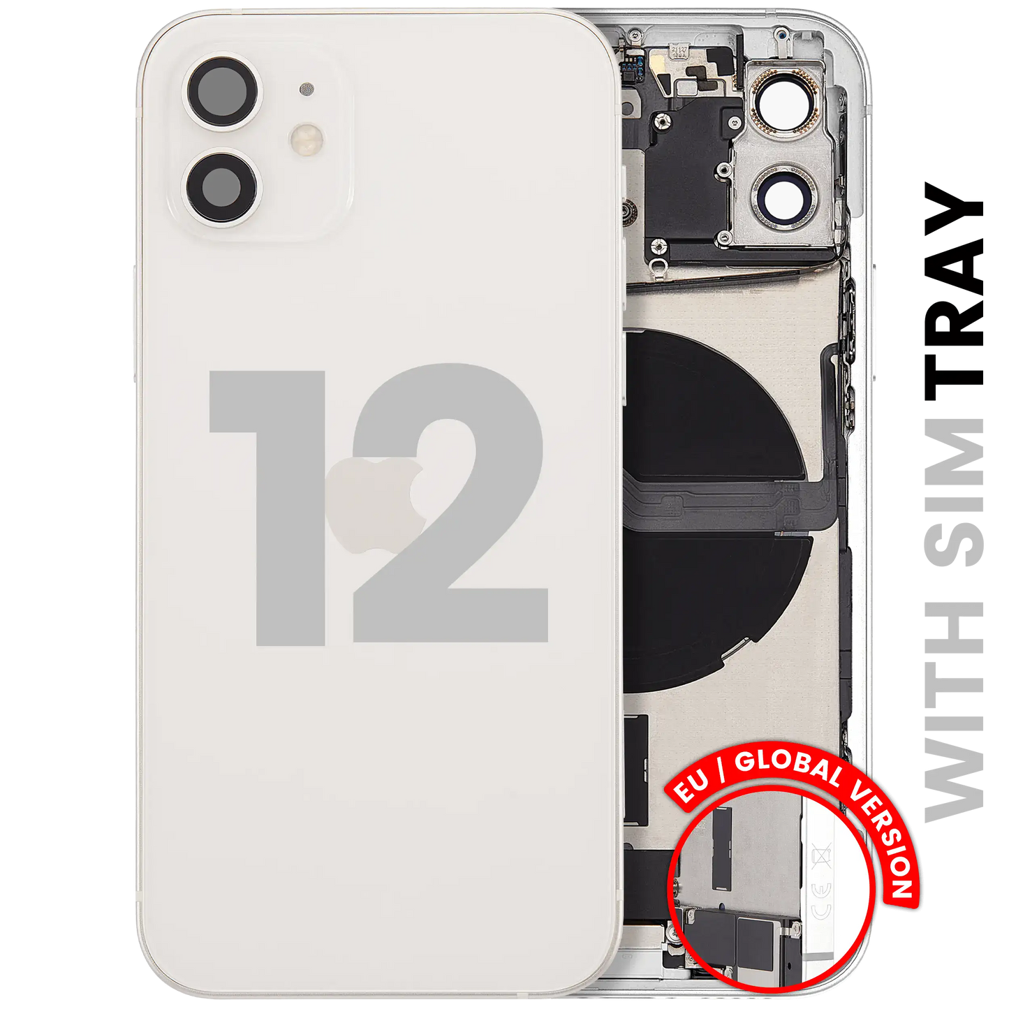 Back Housing W/ Charging Port Flex & Small Parts For iPhone 12 (EU / Global Version) (Used OEM Pull: Grade B) (White)