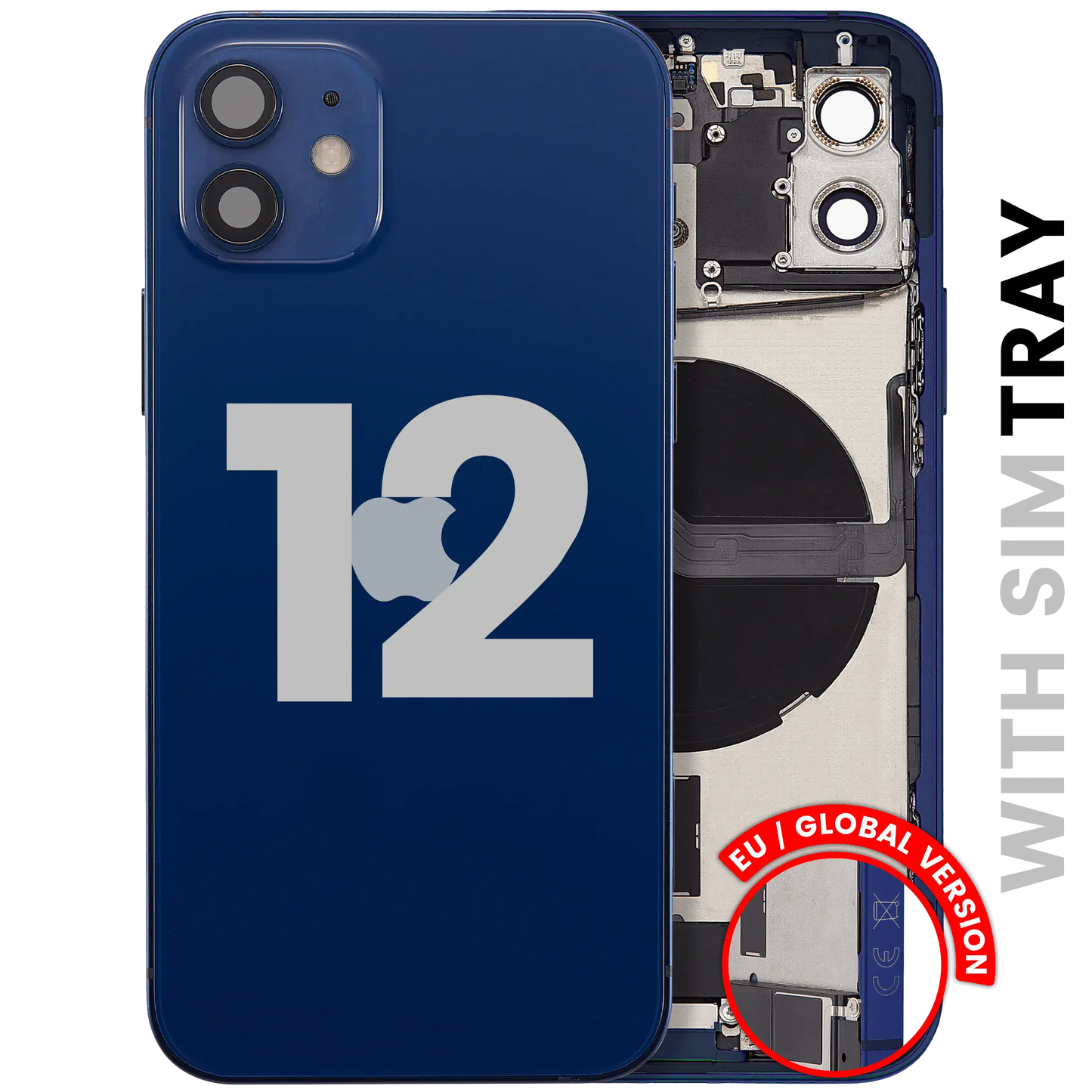 Back Housing W/ Charging Port Flex & Small Parts For iPhone 12 (EU / Global Version) (Used OEM Pull: Grade C) (Blue)