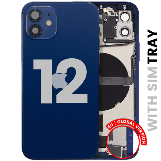 Back Housing W/ Charging Port Flex & Small Parts For iPhone 12 (EU / Global Version) (Used OEM Pull: Grade C) (Blue)