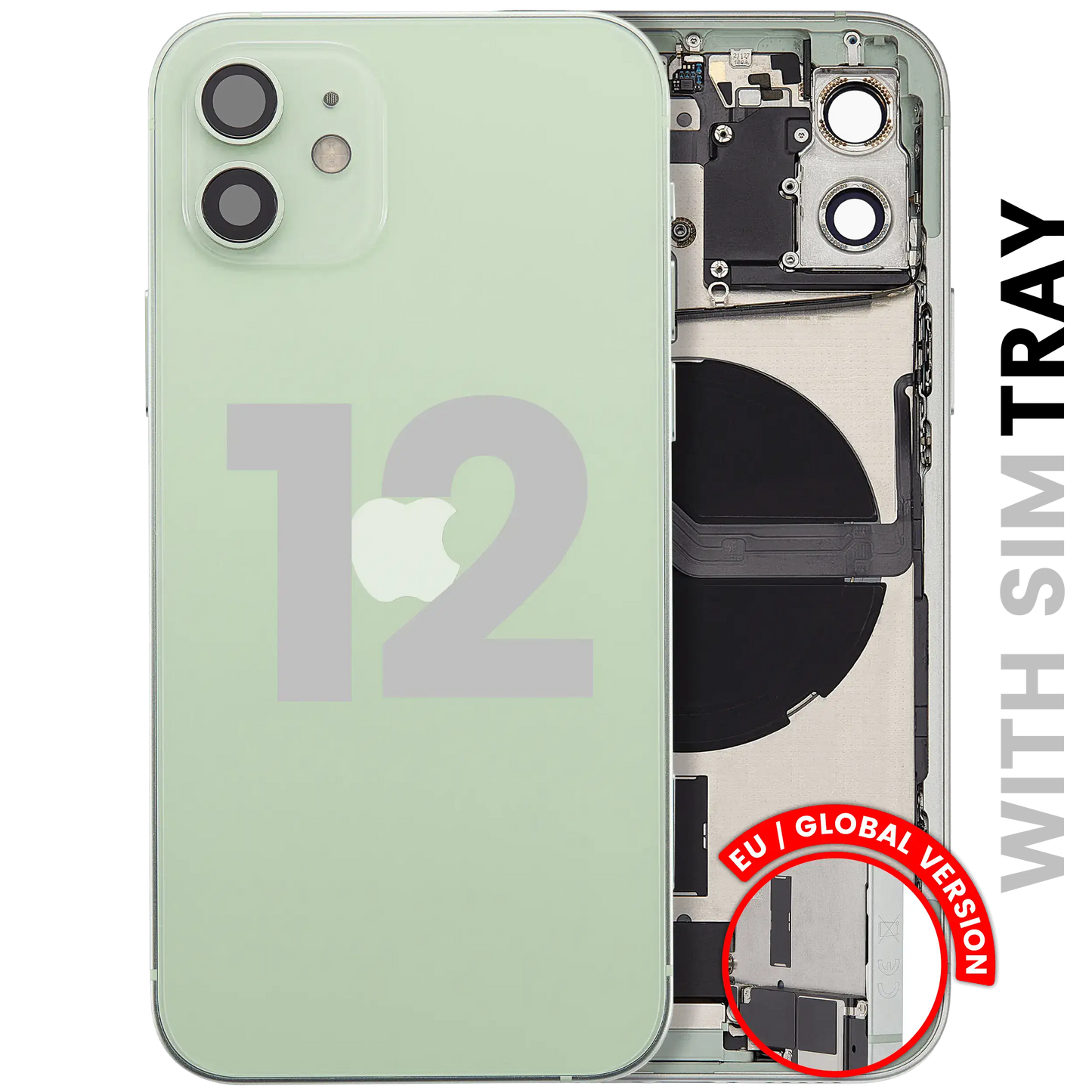 Back Housing W/ Charging Port Flex & Small Parts For iPhone 12 (EU / Global Version) (Used OEM Pull: Grade C) (Green)