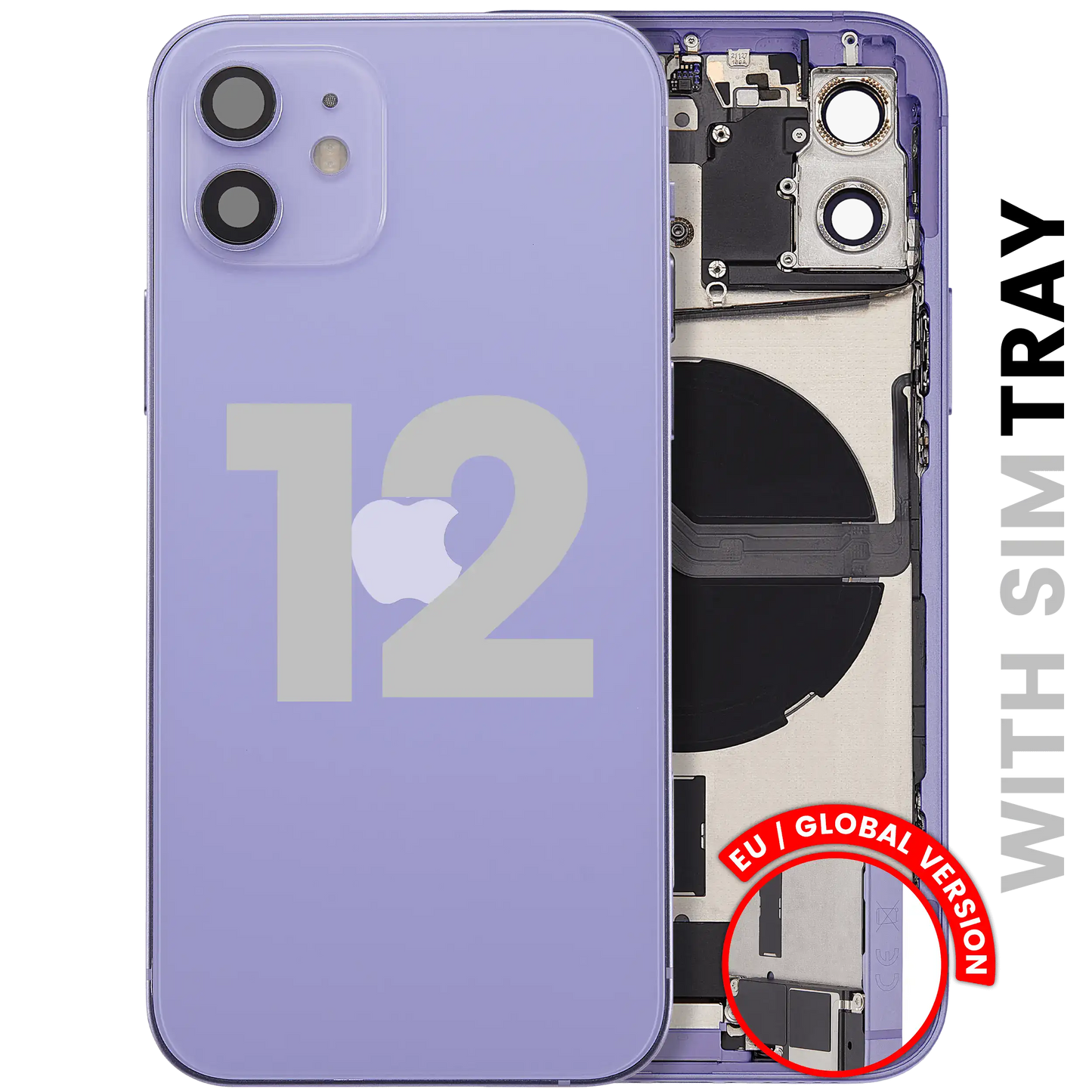 Back Housing W/ Charging Port Flex & Small Parts For iPhone 12 (EU / Global Version) (Used OEM Pull: Grade C) (Purple)