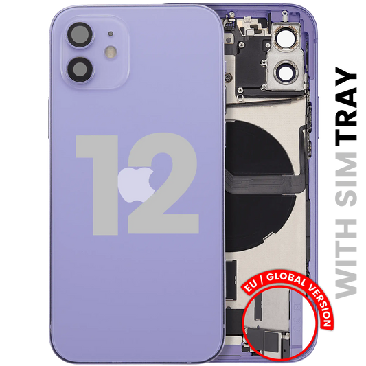 Back Housing W/ Charging Port Flex & Small Parts For iPhone 12 (EU / Global Version) (Used OEM Pull: Grade C) (Purple)