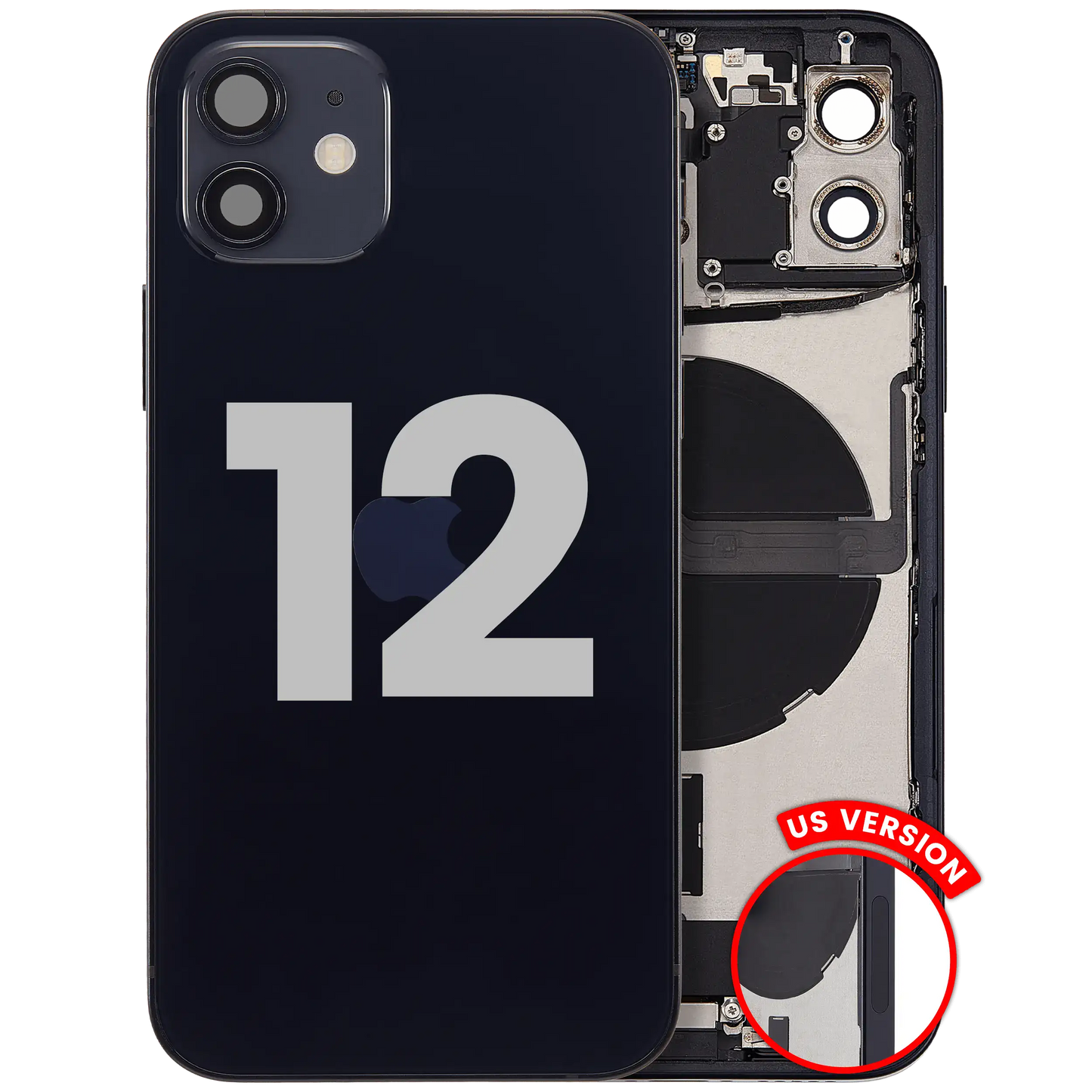 Back Housing W/ Charging Port Flex & Small Parts For iPhone 12 (US Version) (Used OEM Pull: Grade A) (Black)