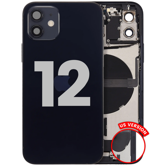 Back Housing W/ Charging Port Flex & Small Parts For iPhone 12 (US Version) (Used OEM Pull: Grade A) (Black)