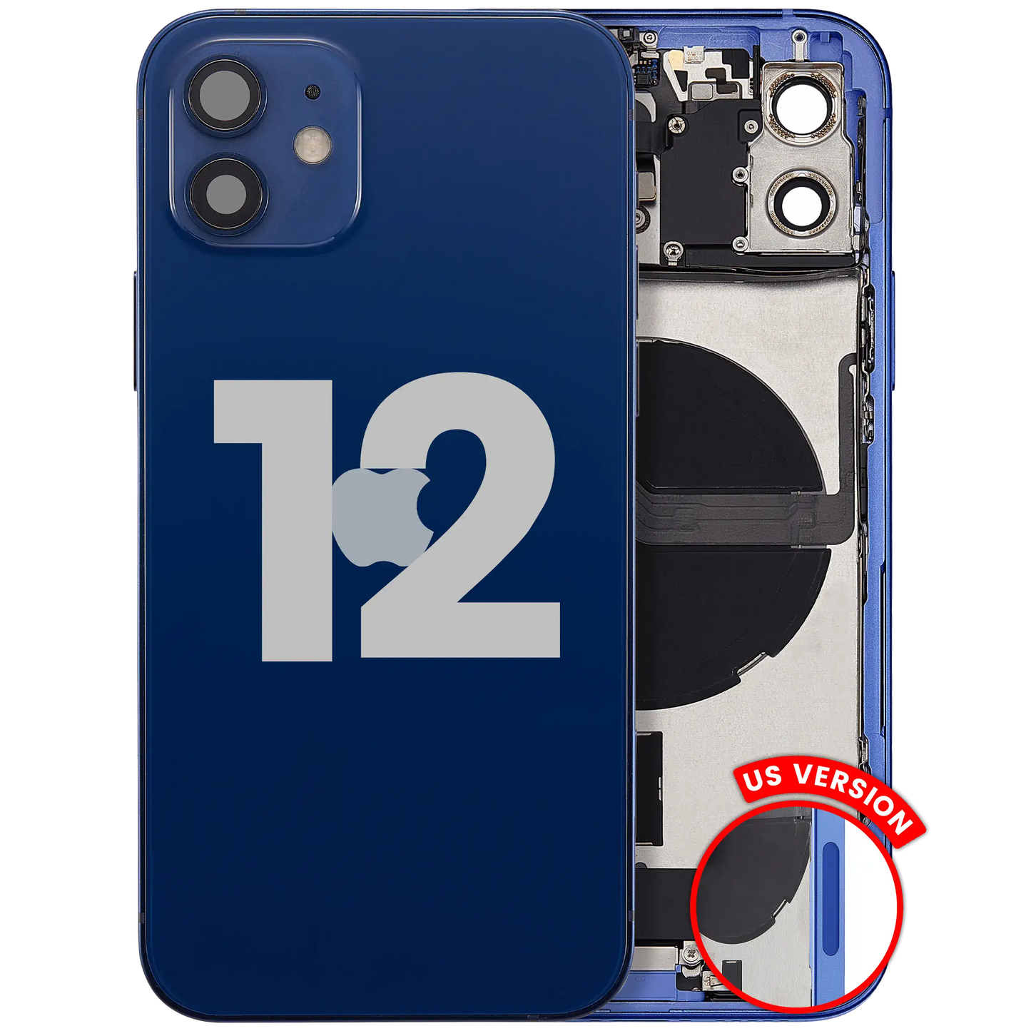 Back Housing W/ Charging Port Flex & Small Parts For iPhone 12 (US Version) (Used OEM Pull: Grade A) (Blue)