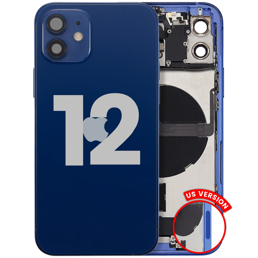 Back Housing W/ Charging Port Flex & Small Parts For iPhone 12 (US Version) (Used OEM Pull: Grade A) (Blue)