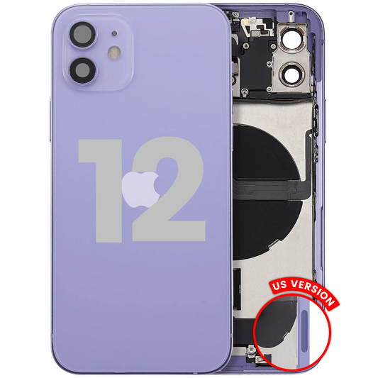 Back Housing W/ Charging Port Flex & Small Parts For iPhone 12 (US Version) (Used OEM Pull: Grade A) (Purple)