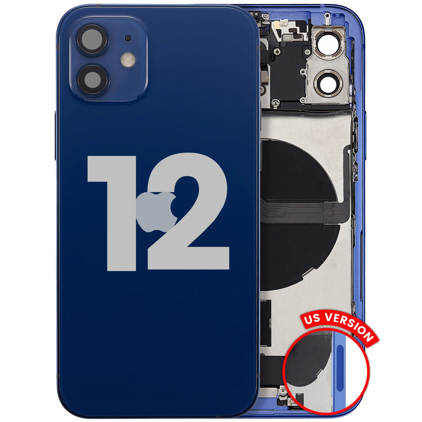 Back Housing W/ Charging Port Flex & Small Parts For iPhone 12 (US Version) (Used OEM Pull: Grade B) (Blue)