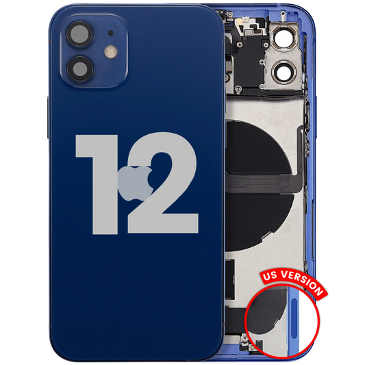 Back Housing W/ Charging Port Flex & Small Parts For iPhone 12 (US Version) (Used OEM Pull: Grade B) (Blue)