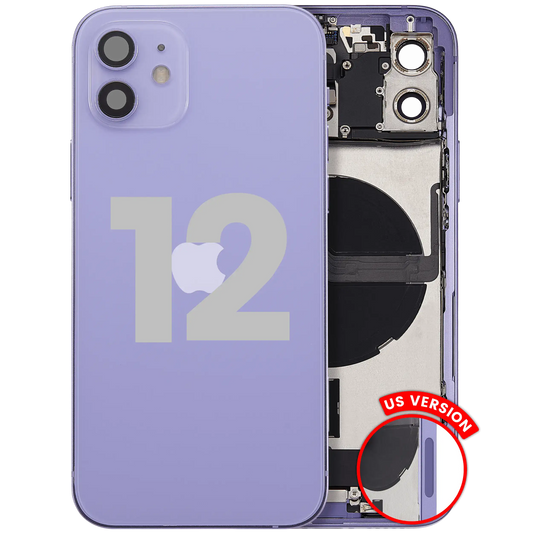 Back Housing W/ Charging Port Flex & Small Parts For iPhone 12 (US Version) (Used OEM Pull: Grade B) (Purple)