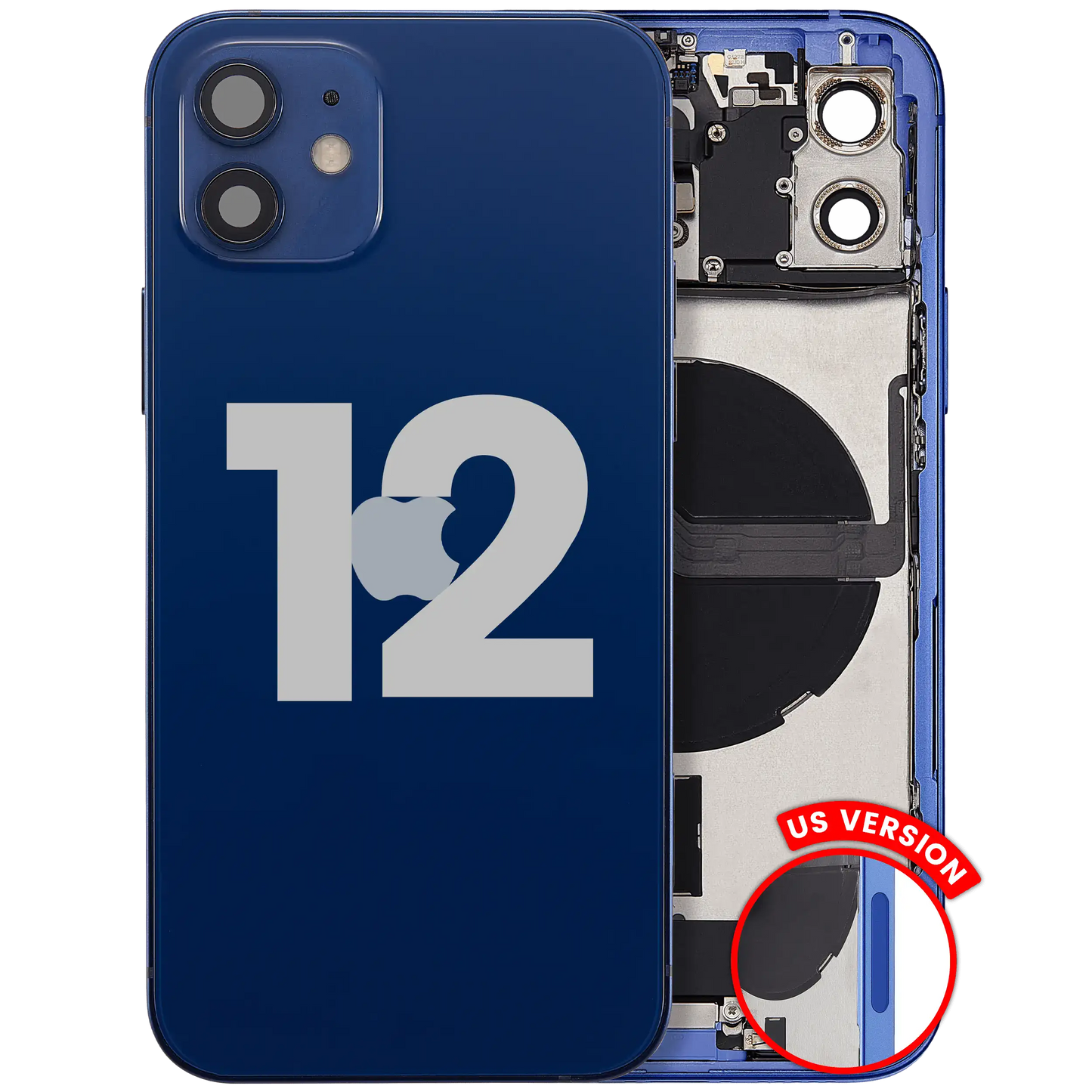 Back Housing W/ Charging Port Flex & Small Parts For iPhone 12 (US Version) (Used OEM Pull: Grade C) (Blue)