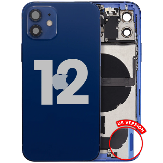 Back Housing W/ Charging Port Flex & Small Parts For iPhone 12 (US Version) (Used OEM Pull: Grade C) (Blue)