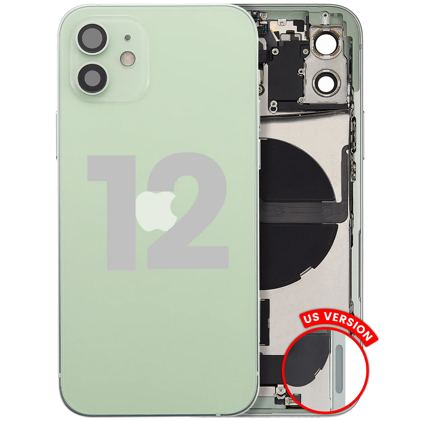 Back Housing W/ Charging Port Flex & Small Parts For iPhone 12 (US Version) (Used OEM Pull: Grade C) (Green)
