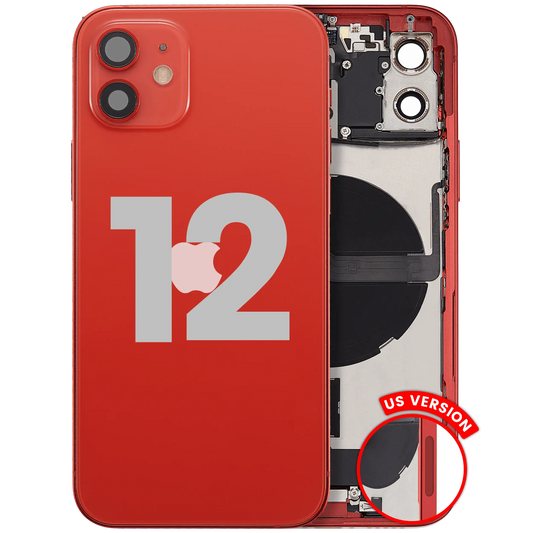 Back Housing W/ Charging Port Flex & Small Parts For iPhone 12 (US Version) (Used OEM Pull: Grade C) (Red)