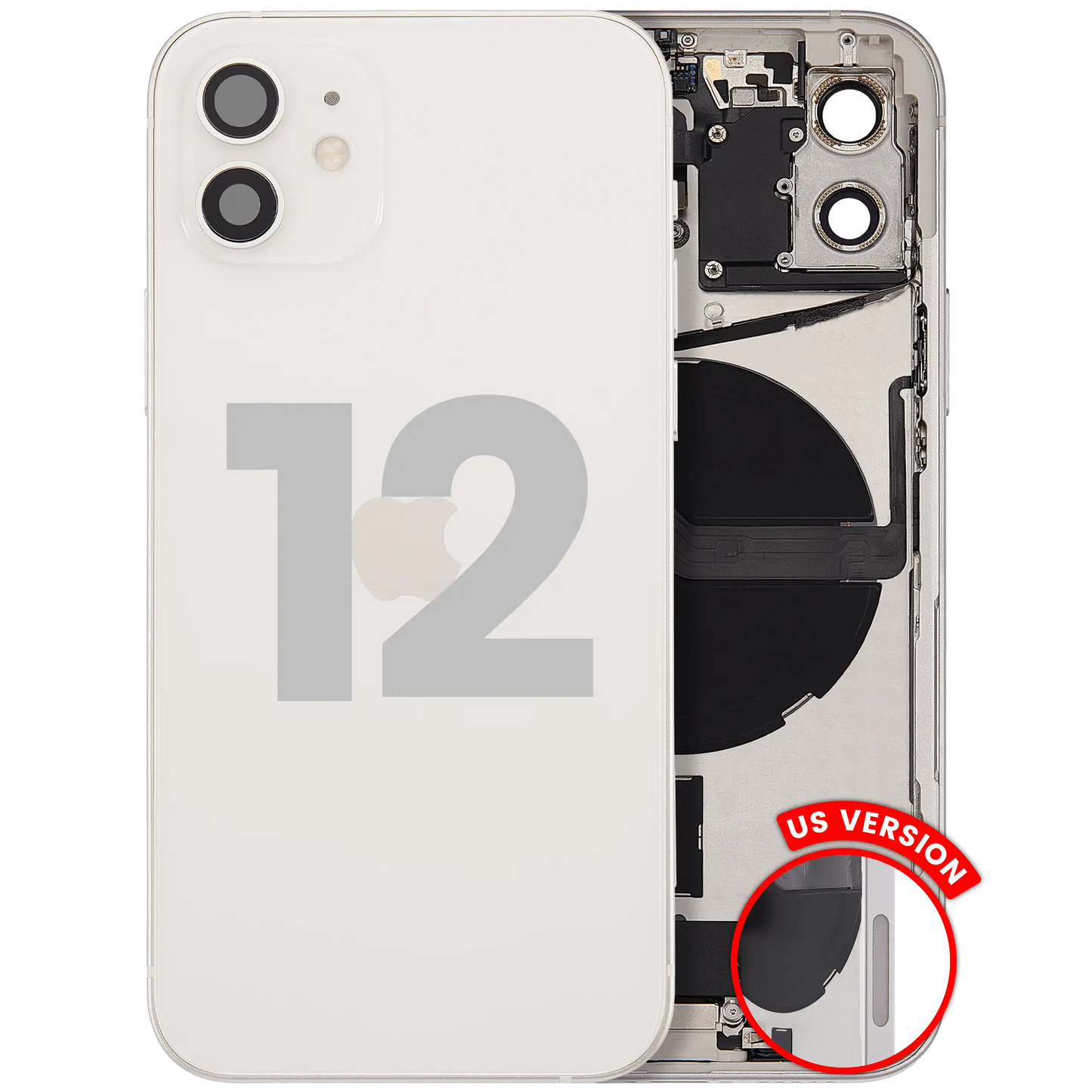Back Housing W/ Charging Port Flex & Small Parts For iPhone 12 (US Version) (Used OEM Pull: Grade C) (White)