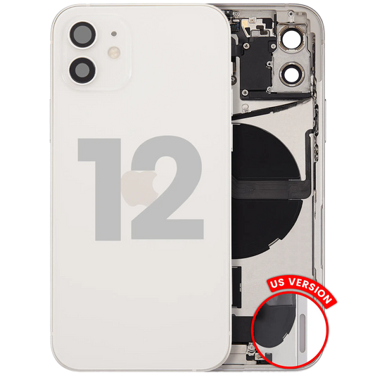 Back Housing W/ Charging Port Flex & Small Parts For iPhone 12 (US Version) (Used OEM Pull: Grade C) (White)