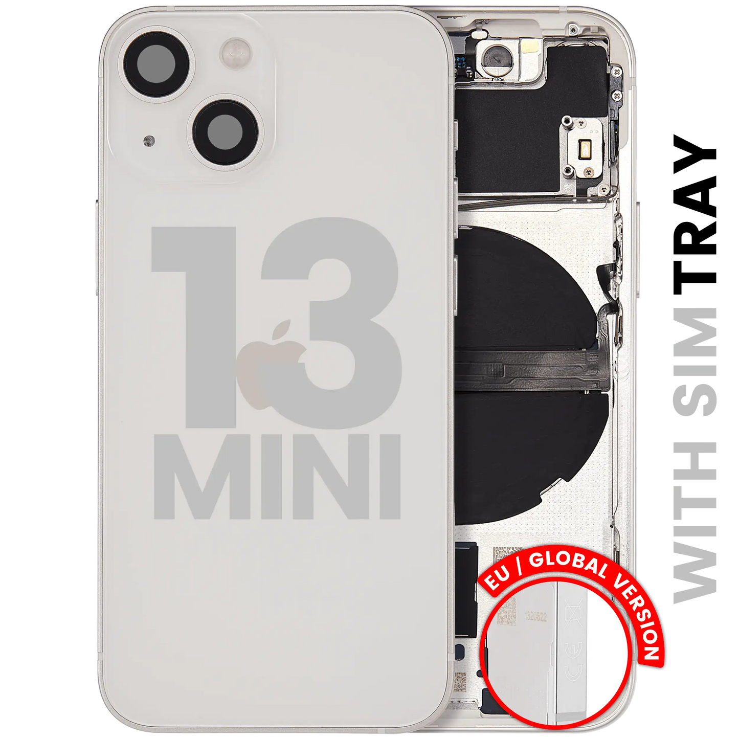 Back Housing W/ Small Parts For iPhone 13 Mini (EU / Global Version) (Used OEM Pull: Grade C) (Starlight)