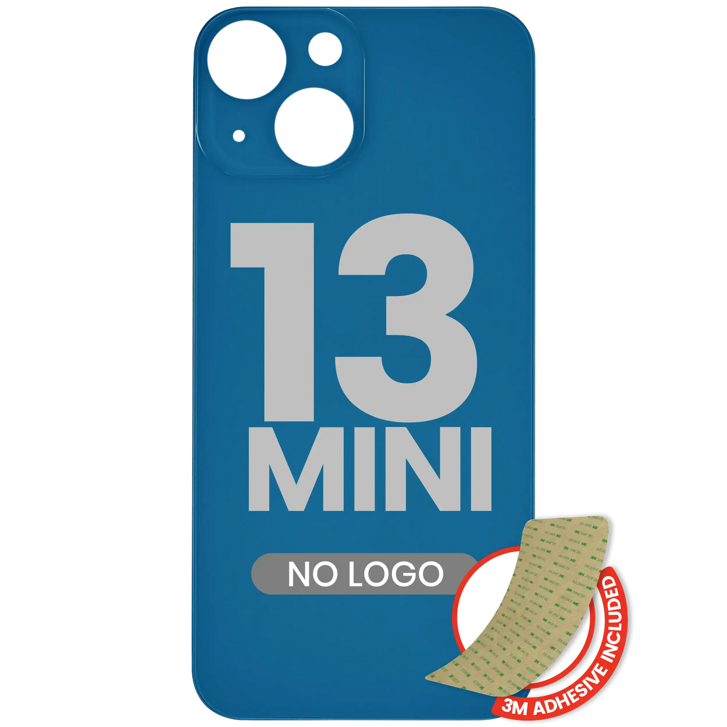 Back Glass With 3M Adhesive For iPhone 13 Mini (No Logo / Large Camera Hole) (Blue)