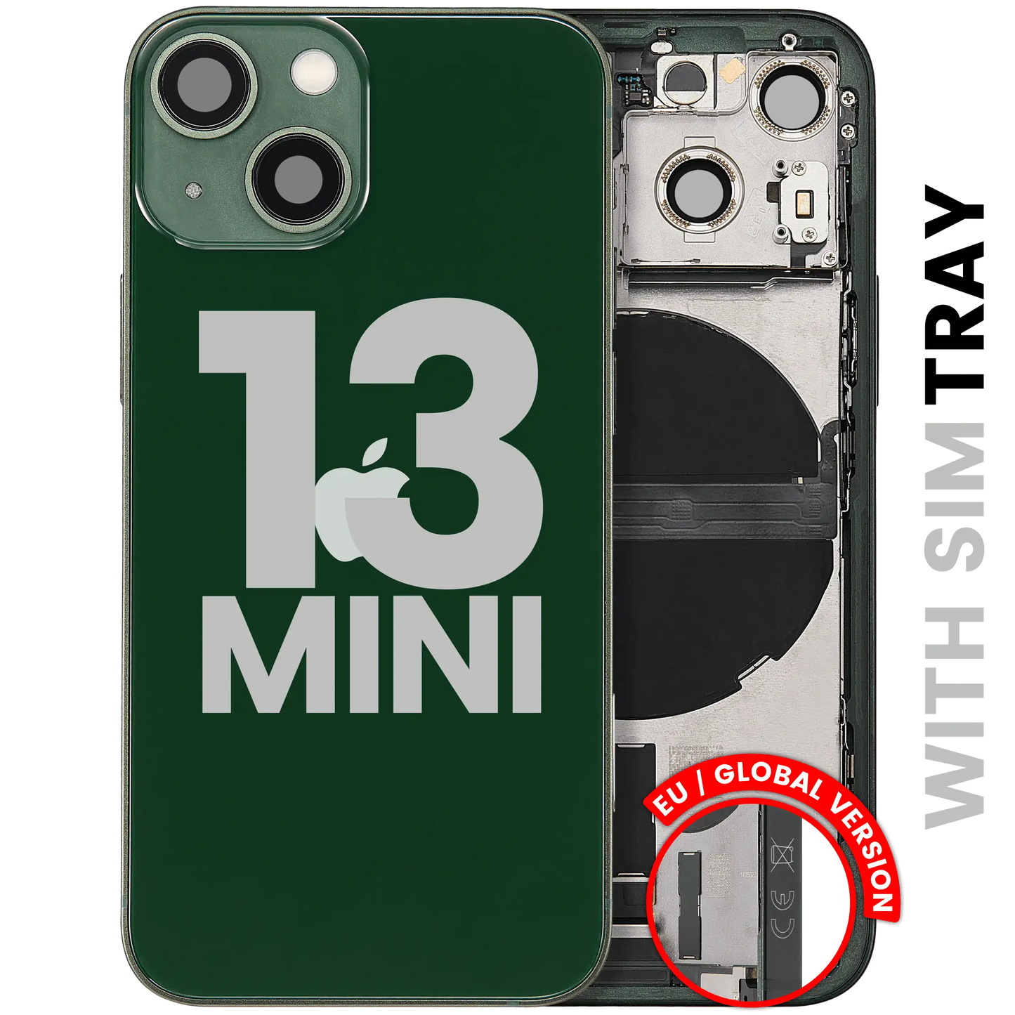 Back Housing W/ Charging Port Flex & Small Parts For iPhone 13 Mini (EU / Global Version) (Used OEM Pull: Grade A) (Green)