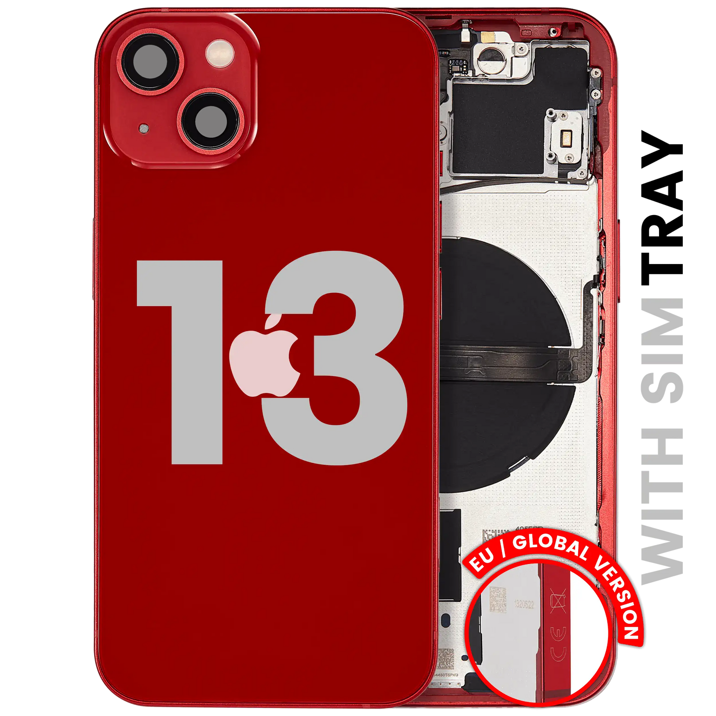 Back Housing W/ Small Parts For iPhone 13 (EU / Global Version) (Used OEM Pull: Grade B) (Red)