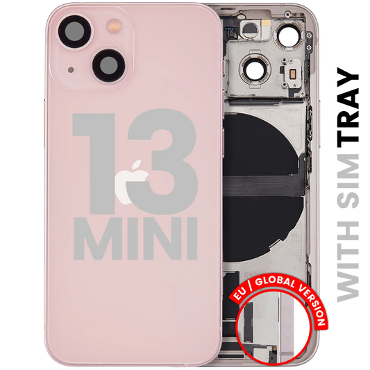 Back Housing W/ Charging Port Flex & Small Parts For iPhone 13 Mini (EU / Global Version) (Used OEM Pull: Grade A) (Pink)