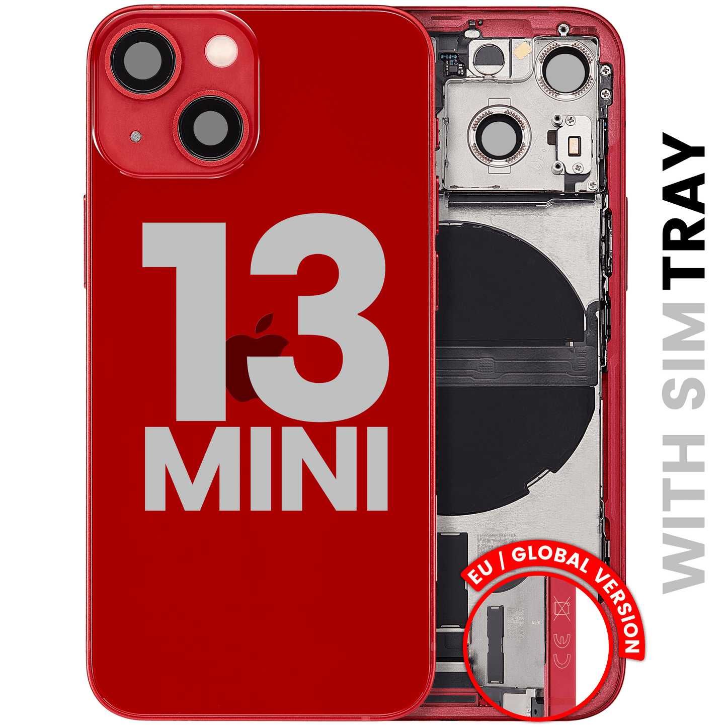 Back Housing W/ Charging Port Flex & Small Parts For iPhone 13 Mini (EU / Global Version) (Used OEM Pull: Grade A) (Red)