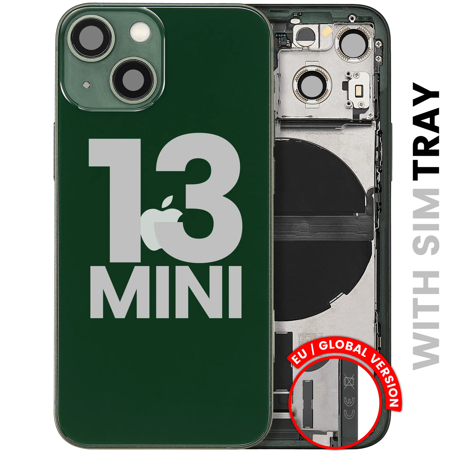 Back Housing W/ Charging Port Flex & Small Parts For iPhone 13 Mini (EU / Global Version) (Used OEM Pull: Grade B) (Green)