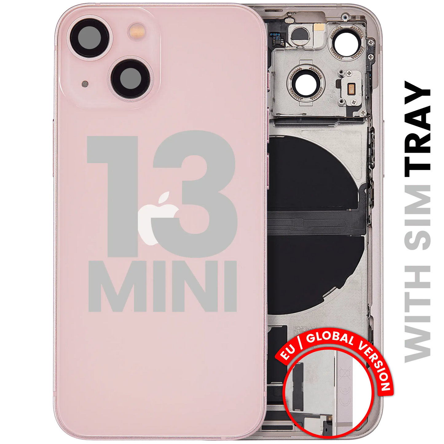 Back Housing W/ Charging Port Flex & Small Parts For iPhone 13 Mini (EU / Global Version) (Used OEM Pull: Grade B) (Pink)