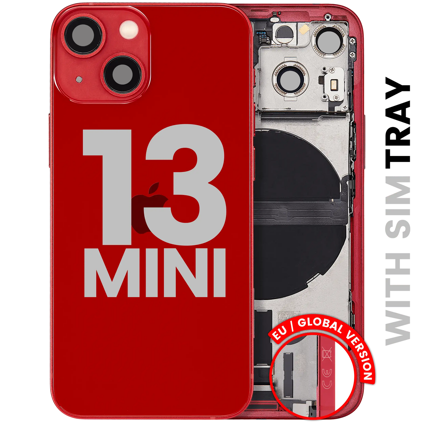 Back Housing W/ Charging Port Flex & Small Parts For iPhone 13 Mini (EU / Global Version) (Used OEM Pull: Grade B) (Red)