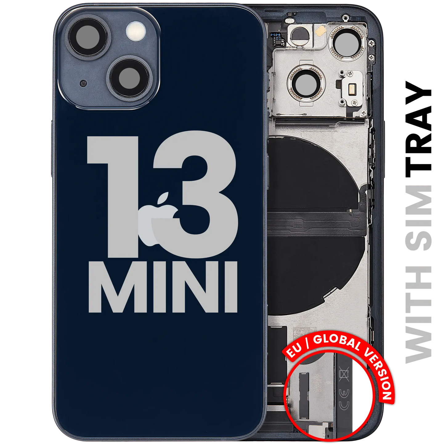 Back Housing W/ Charging Port Flex & Small Parts For iPhone 13 Mini (EU / Global Version) (Used OEM Pull: Grade C) (Midnight)