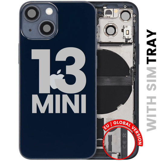 Back Housing W/ Charging Port Flex & Small Parts For iPhone 13 Mini (EU / Global Version) (Used OEM Pull: Grade C) (Midnight)