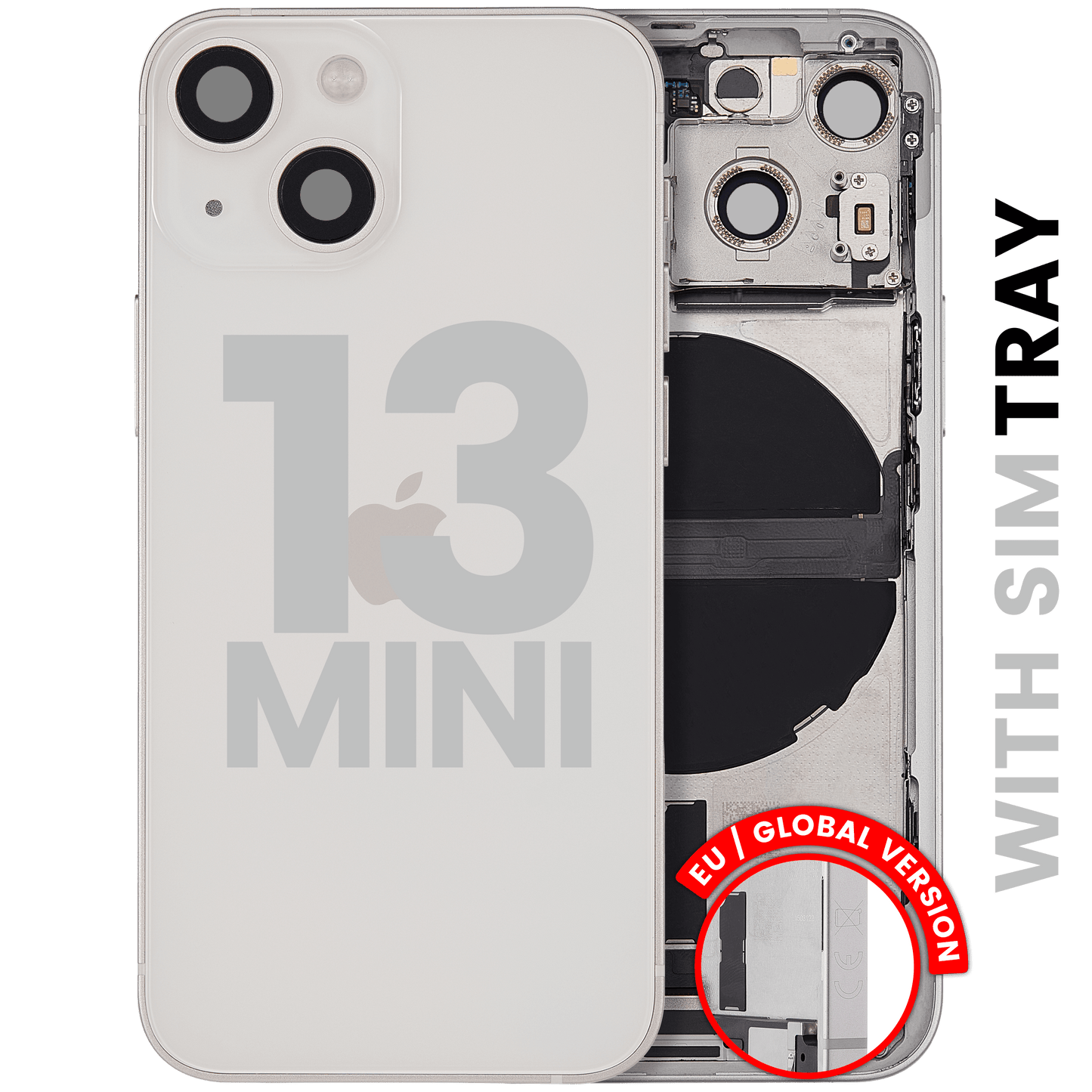 Back Housing W/ Charging Port Flex & Small Parts For iPhone 13 Mini (EU / Global Version) (Used OEM Pull: Grade C) (Starlight)