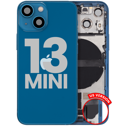 Back Housing W/ Charging Port Flex & Small Parts For iPhone 13 Mini (US Version) (Used OEM Pull: Grade A) (Blue)