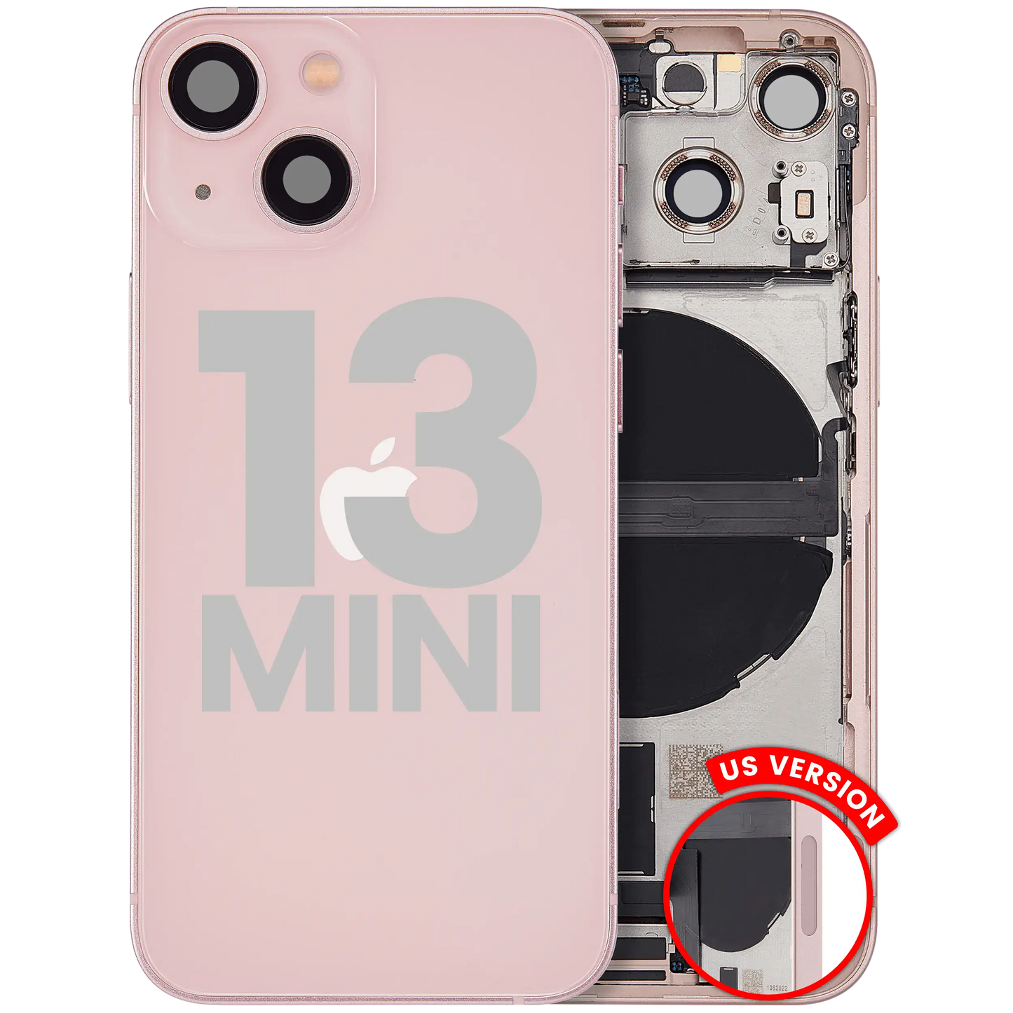 Back Housing W/ Charging Port Flex & Small Parts For iPhone 13 Mini (US Version) (Used OEM Pull: Grade A) (Pink)
