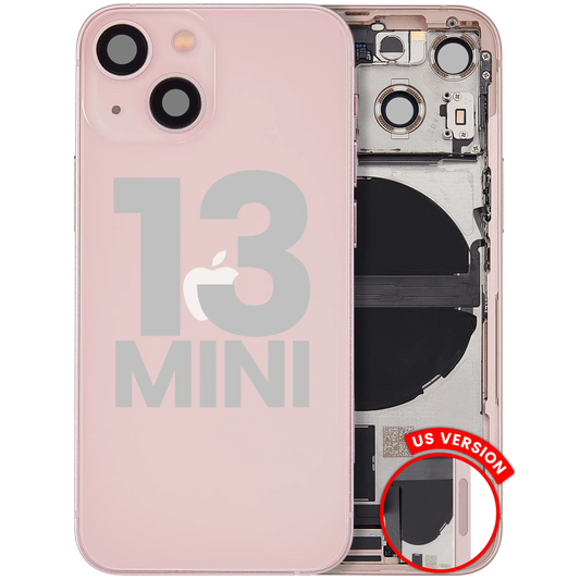 Back Housing W/ Charging Port Flex & Small Parts For iPhone 13 Mini (US Version) (Used OEM Pull: Grade A) (Pink)