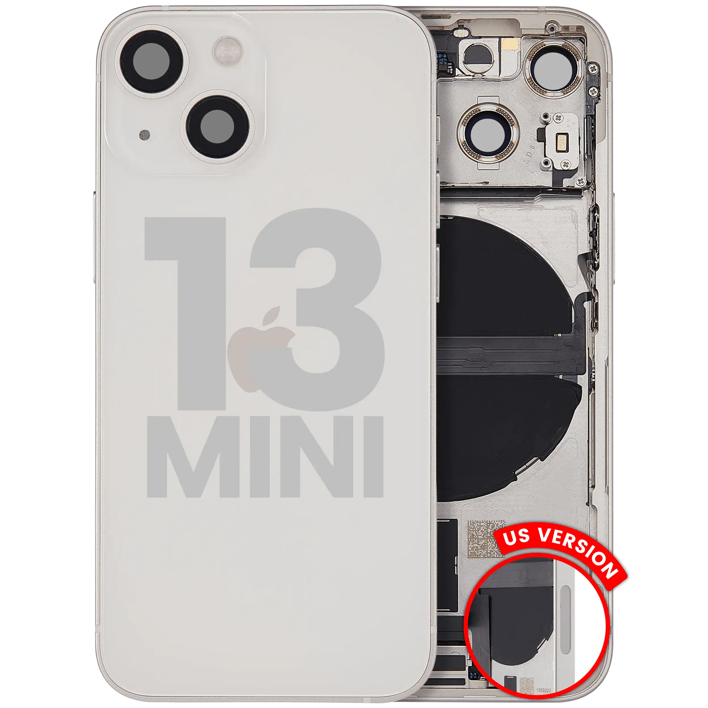 Back Housing W/ Charging Port Flex & Small Parts For iPhone 13 Mini (US Version) (Used OEM Pull: Grade A) (Starlight)