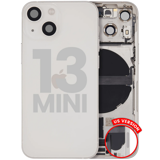Back Housing W/ Charging Port Flex & Small Parts For iPhone 13 Mini (US Version) (Used OEM Pull: Grade A) (Starlight)