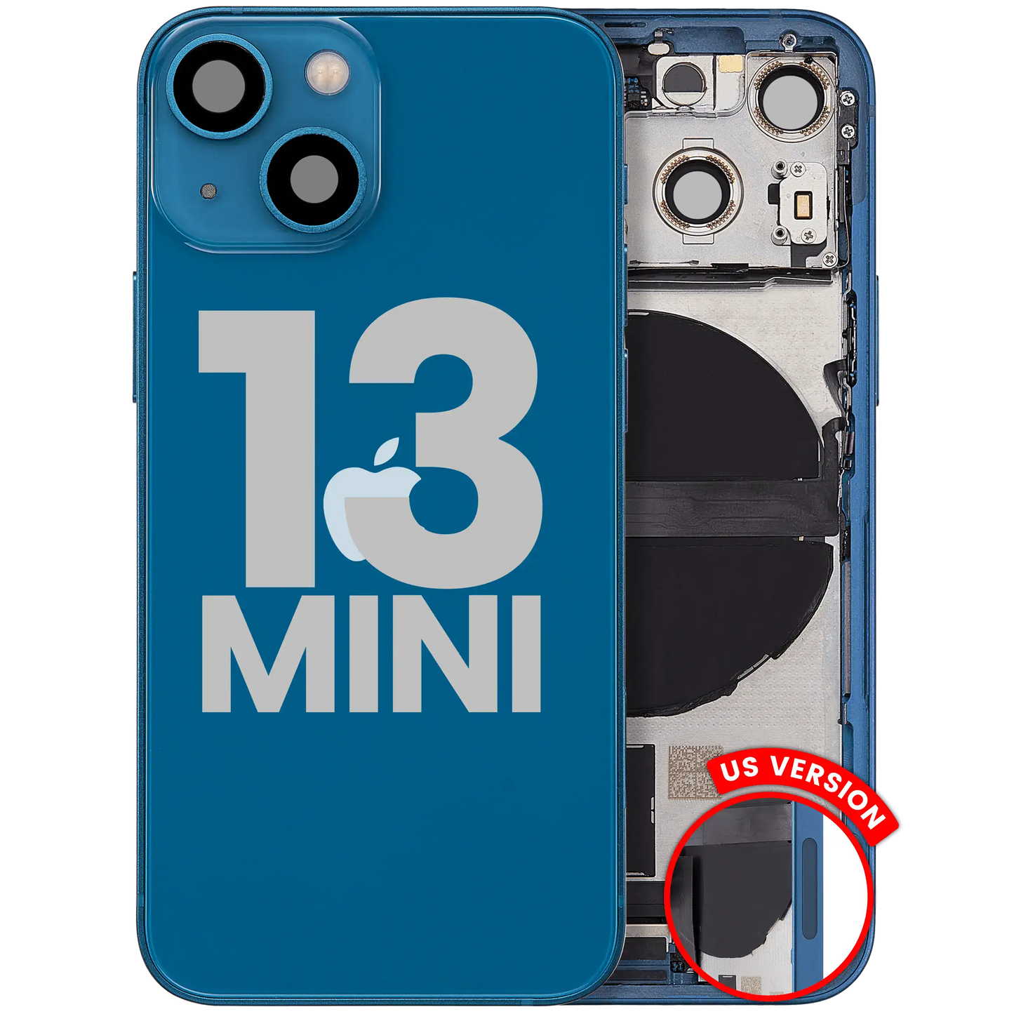 Back Housing W/ Charging Port Flex & Small Parts For iPhone 13 Mini (US Version) (Used OEM Pull: Grade B) (Blue)