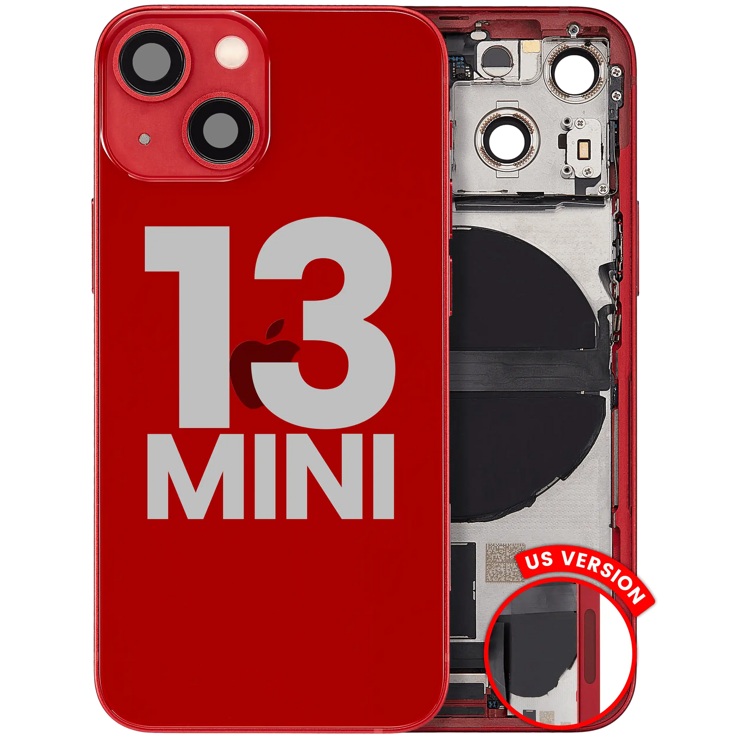 Back Housing W/ Charging Port Flex & Small Parts For iPhone 13 Mini (US Version) (Used OEM Pull: Grade B) (Red)