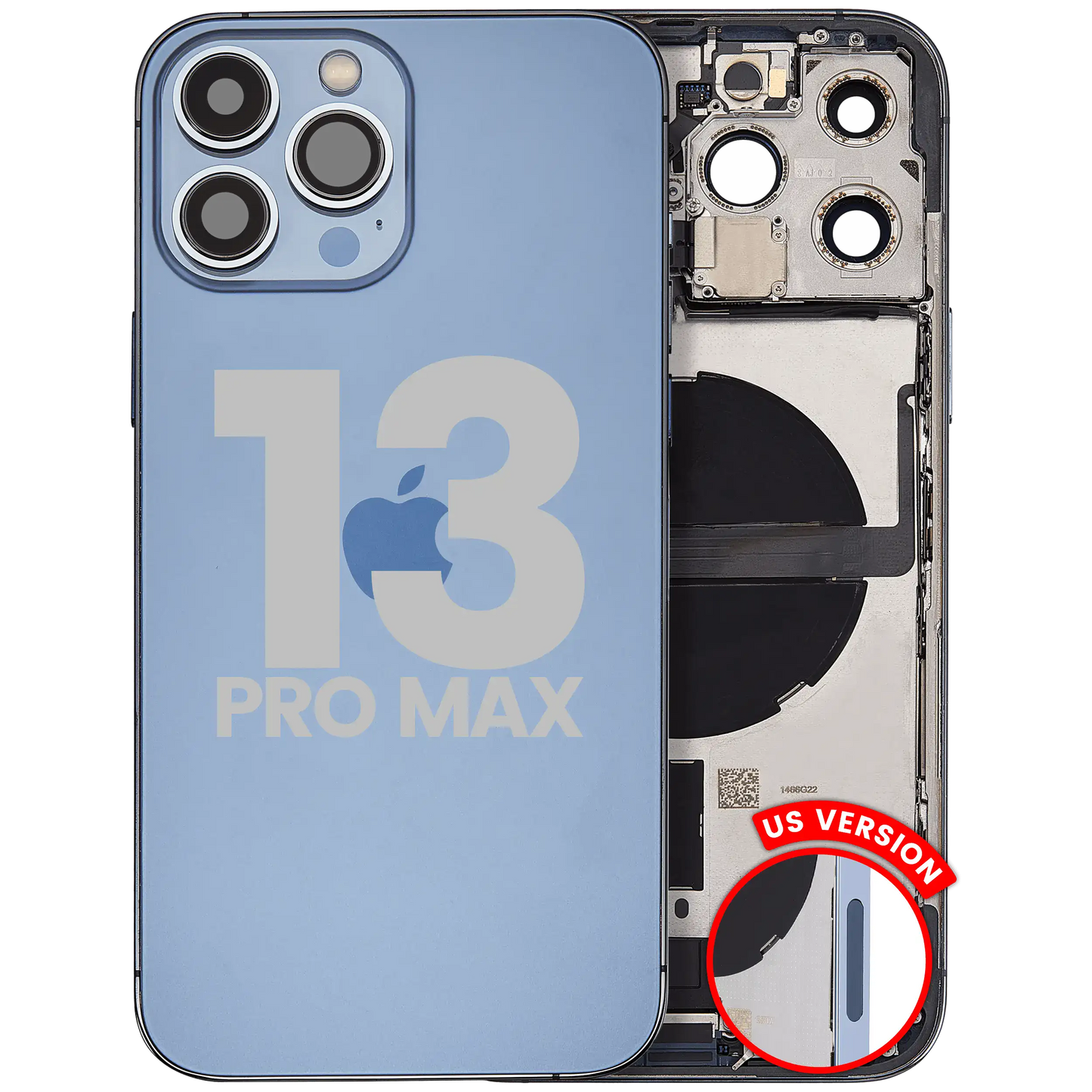 Back Housing W/ Charging Port Flex & Small Parts For iPhone 13 Pro Max (US Version) (Used OEM Pull: Grade A) (Sierra Blue)